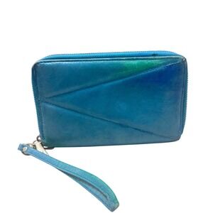 HOBO Blue Leather Zip Around Wristlet Wallet Organizer